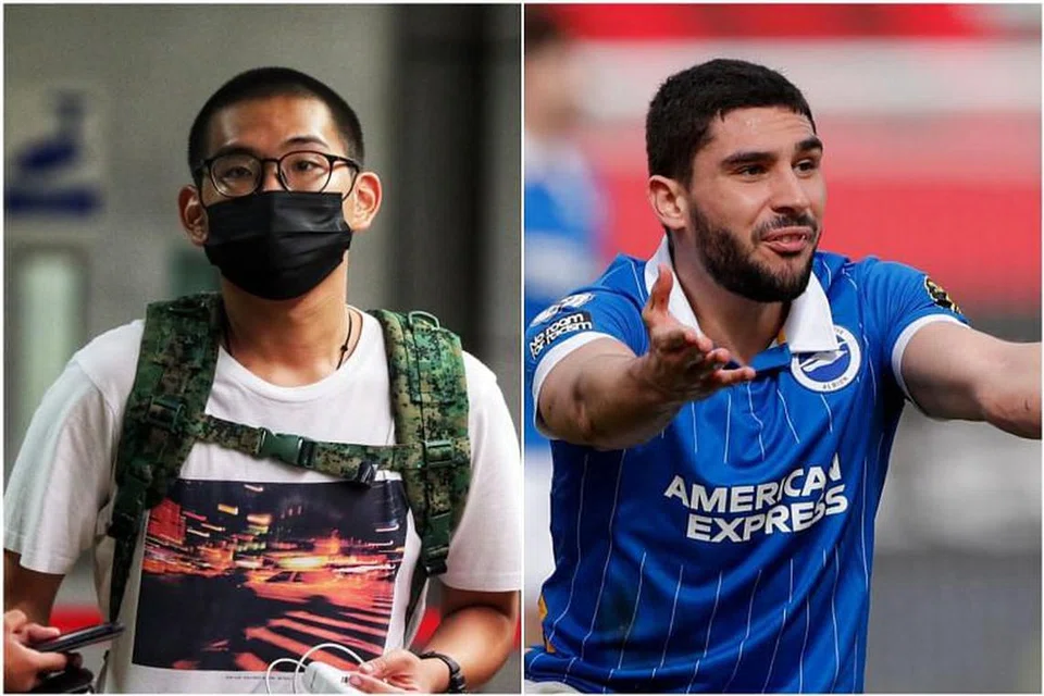 Derek Ng De Ren (kiri) menghantar mesej ugutan kepada pemain bola sepak Neal Maupay melalui Instagram.
