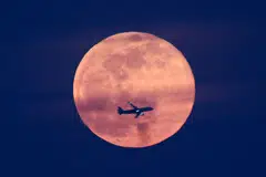 SINAR PURNAMA: Gambar ‘Harvest Moon’ yang memancarkan cahaya jingga terang, diambil di Gardens by the Bay, pada 7 Oktober.