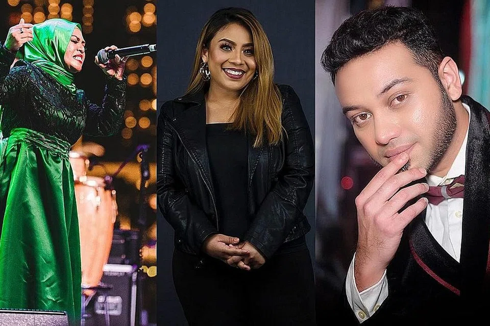 SEMARAK DANGDUT: (Gambar atas, dari kiri) Masnie, Rahila Rashun dan Sheer Angullia akan hiburkan penonton dengan lagu-lagu dangdut yang bangkitkan keceriaan dalam konsert percuma pada 12 Jun. - Foto ESPLANADE TEATER DI PESISIRAN