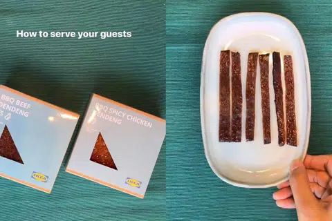 Syarikat perabot IKEA Singapore menjual daging dendeng, beserta beberapa sajian tradisional Melayu yang lain, sempena musim perayaan Hari Raya yang bakal menjelma.