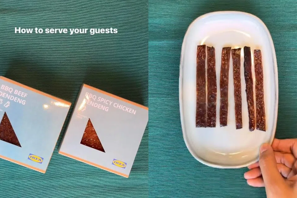 Syarikat perabot IKEA Singapore menjual daging dendeng, beserta beberapa sajian tradisional Melayu yang lain, sempena musim perayaan Hari Raya yang bakal menjelma.