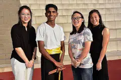 PENERIMA BIASISWA:(Dari kiri) Shirlene Hew, Shan Anandan, Raeka Ee dan Clydi Chan merupakan antara 18 pelajar yang dikenalpasti Sekolah Sukan Singapura (SSP) untuk terima Biasiswa EW Barker. - Foto BH oleh DESMOND WEE