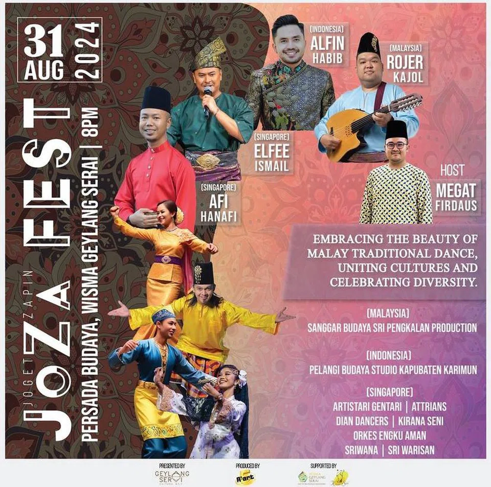 Nikmati persembahan tarian zapin oleh kumpulan penari Indonesia dan Malaysia di acara, ‘JoZaFest’, di Wisma Geylang Serai (WGS) pada 31 Ogos.