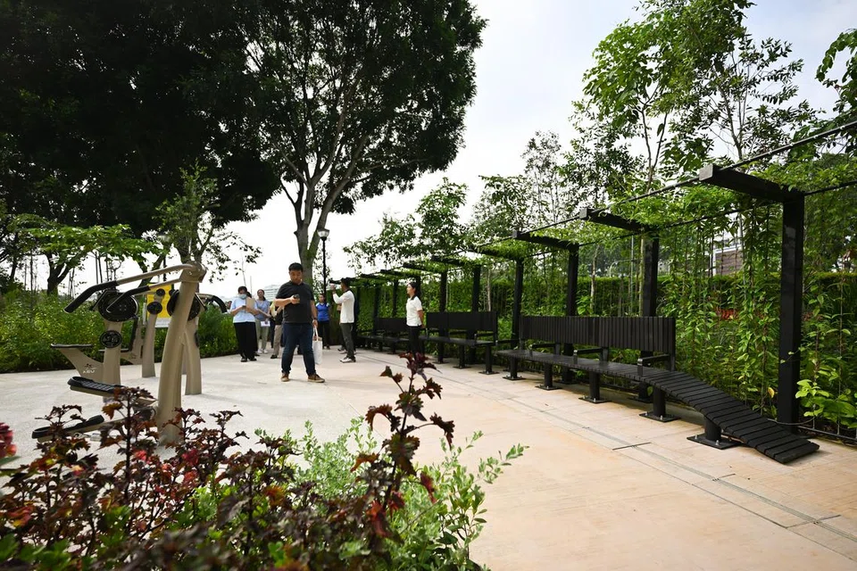 UNSUR KEHIJAUHAN: Taman terapeutik seluas 1,900 meter persegi di Taman Kolam Yishun yang dibuka pada 11 Oktober 2023 terletak di sebelah Hospital Khoo Teck Puat (KTPH) dan mempunyai ciri-ciri seperti jambatan senaman yang boleh diakses pengguna berkerusi roda, tangga terapi serta sudut kecergasan tiga generasi.