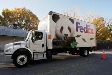 DIHANTAR PULANG: Sebuah trak bersedia untuk mengangkut seekor panda gergasi dari Zoo Negara Smithsonian untuk kembali ke China dari Washington pada 8 November.