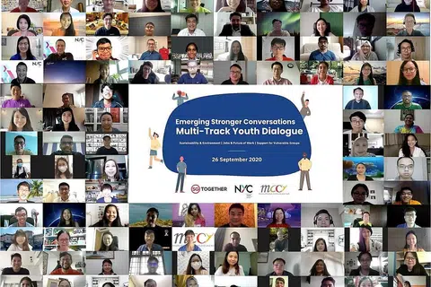 PERBINCANGAN MASA DEPAN: Sekitar 120 belia menghadiri perbincangan yang dianjur Majlis Belia Kebangsaan (NYC), di mana mereka telah membincangkan keprihatinan generasi mereka bagi jangka panjang dan jangka masa lebih dekat, termasuk mengenai pekerjaan, sokongan bagi golongan kurang bernasib baik dan isu sekitaran. - Foto NYC