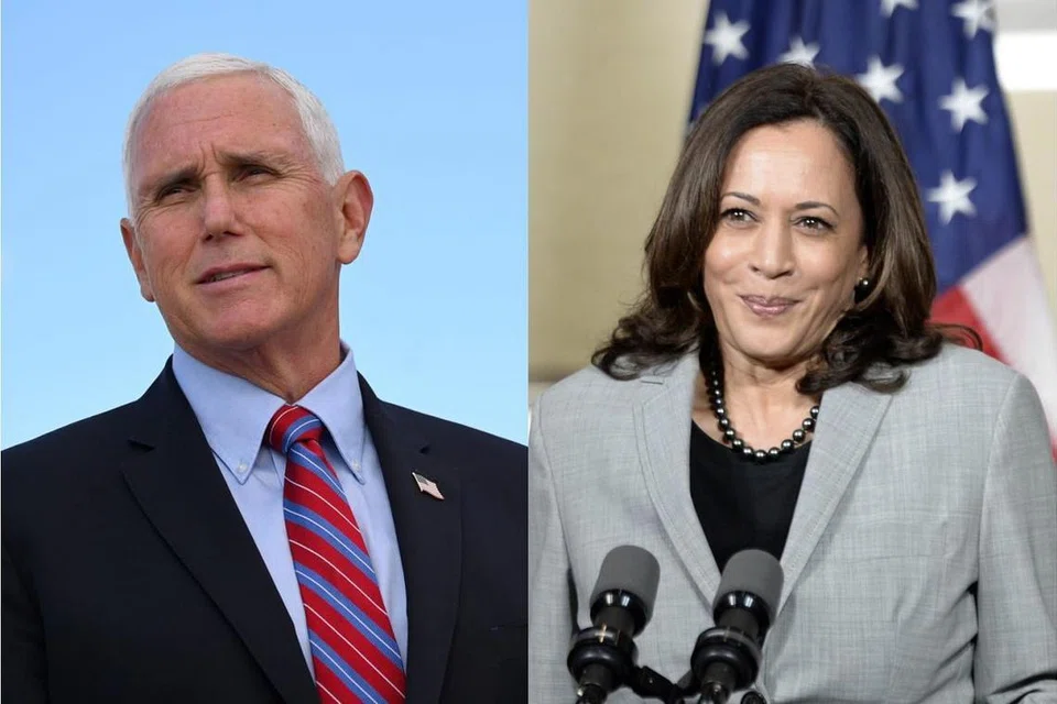 BAHAS PERDANA: Dewan Kingsbury, menjadi tempat bagi perbahasan tunggal dua calon Naib Presiden Amerika Syarikat; antara calon Republikan, Encik Mike Pence (kiri) dan Cik Kamala Harris (kanan), dari Parti Demokratik, yang akan berlangsung di Universiti Utah, Salt Lake City, Utah. - Foto-foto AFP, REUTERS