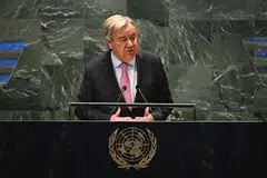 Setiausaha Agung Pertubuhan Bangsa-Bangsa Bersatu (PBB), Encik Antonio Guterres, bercakap semasa ‘Sidang Puncak Masa Depan di PBB di New York, pada 22 September.