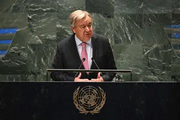 Setiausaha Agung Pertubuhan Bangsa-Bangsa Bersatu (PBB), Encik Antonio Guterres, bercakap semasa ‘Sidang Puncak Masa Depan di PBB di New York, pada 22 September.