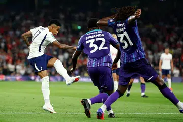 Pemain baru Tottenham Hotspur, Savio (kiri), menjaringkan gol keempat pasukannya semasa perlawanan pusingan kedua Piala Carabao menentang Charlton Athletic di Stadium Tottenham Hotspur, London, pada 26 Ogos.