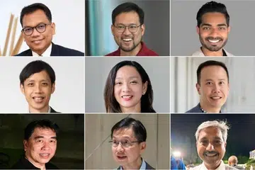 (Dari atas, kiri) Encik Azhar Othman, Profesor Madya Kenneth Goh Toh Chuan dan Dr Haresh Singaraju. (Baris tengah, dari kiri) Profesor Madya Terence Ho Wai Luen, Cik Kuah Boon Theng dan Encik Mark Lee Kean Phi. (Baris bawah, dari kiri) Dr Neo Kok Beng, Profesor Kenneth Poon Kin Loong dan Encik Sanjeev Kumar Tiwari.