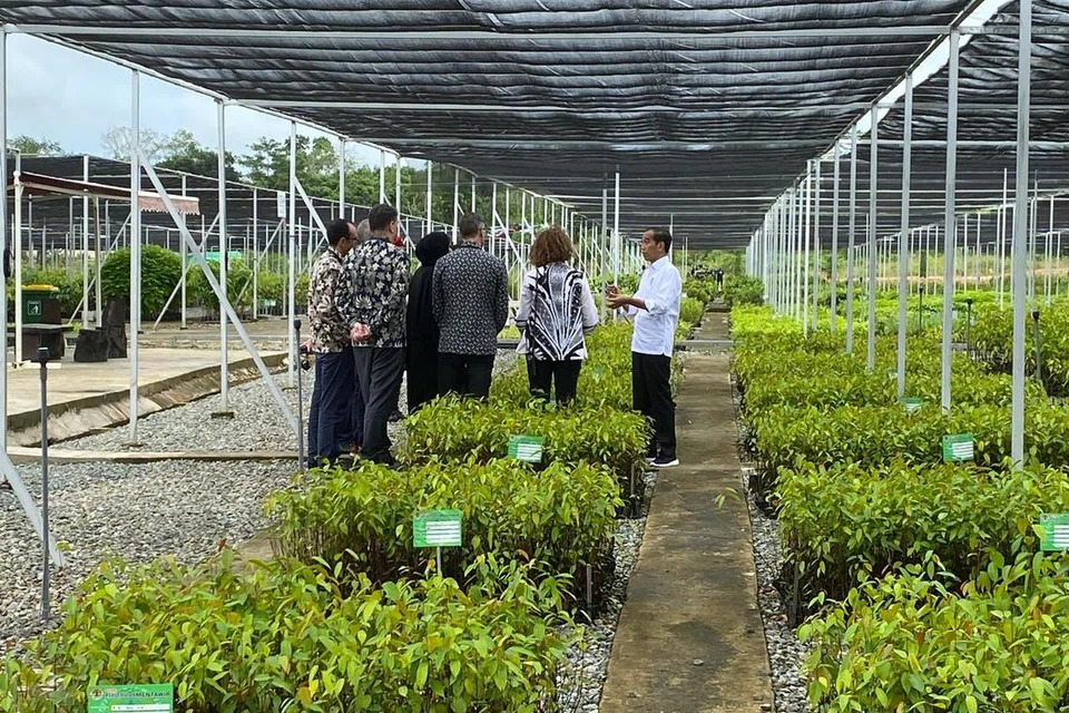 Presiden Indonesia, Encik Joko ‘Jokowi’ Widodo (kanan) melawat tapak semaian dan takungan air semasa lawatan kerjanya ke wilayah Nusantara. Beliau berada di sana untuk meninjau kemajuan pembangunan beberapa prasarana fasa pertama di Nusantara yang kini mencapai kira-kira 80 peratus.