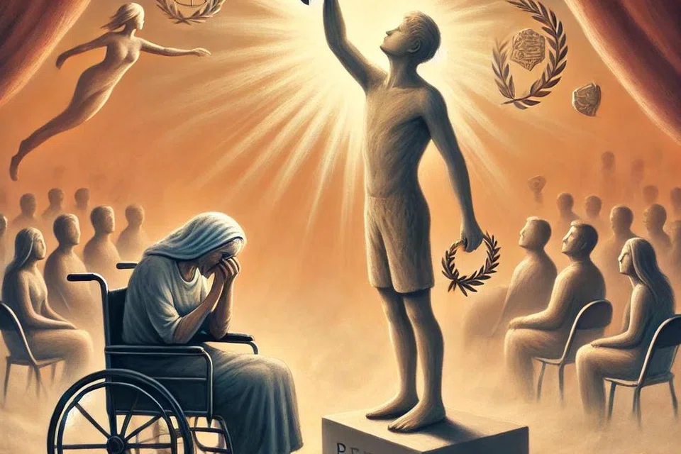 Gambaran seorang pemuda menjulang pengiktirafan di atas pengorbanan orang lain.