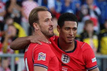 Kapten England, Harry Kane (kiri), meraikan jaringan pertamanya bersama Jude Bellingham ketika beraksi menentang Croatia dalam saingan Kumpulan A3 Liga Negara-Negara Persatuan Bola Sepak Eropah (Uefa) di Stadium HNK Rijeka, pada 3 Oktober.