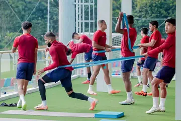 PERSIAPAN PENTING: Pasukan Singapura giat menjalani latihan menjelang pertemuan menentang Guam pada 12 Oktober. Singapura perlu mengatasi Guam dalam dua perlawanan untuk mara ke pusingan dua kelayakan Piala Dunia 2026.