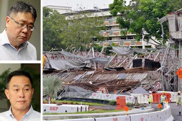 DIKENAKAN TUDUHAN: Leong Sow Hon (atas), eksekutif kanan Calibre Consulting Singapore dan Or Toh Wat (bawah), pengarah urusan kumpulan Or Kim Peow didakwa semalam kerana memainkan peranan dalam insiden runtuhan jambatan di PIE Upper Changi. - Foto-foto BH oleh WONG KWAI CHOW