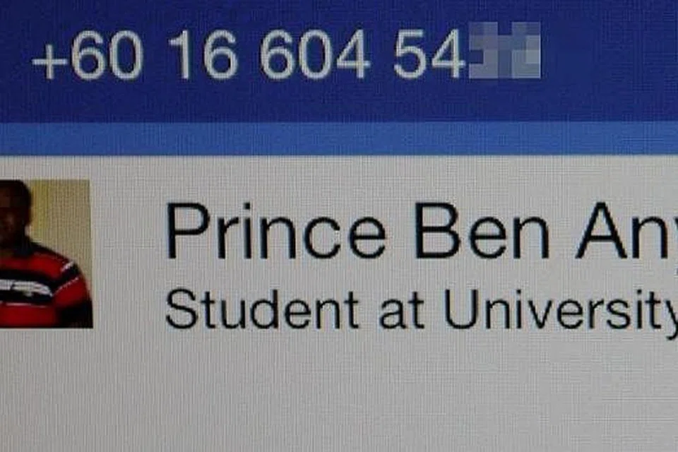 DUA WAJAH BERLAINAN: Petikan daripada Facebook ini menunjukkan Jeff Roland sebagai lelaki mat saleh. Tetapi, apabila nombor telefonnya diperiksa di Facebook, wajah lelaki kulit hitam sebaliknya yang muncul. - Foto FACEBOOK