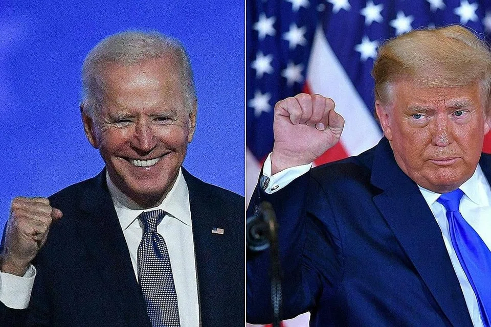 NASIB BERBEZA: Encik Biden (kiri) kian yakin boleh menang dalam pilihan raya presiden sementara Encik Trump mahu ambil tindakan undang-undang. - Foto AFP