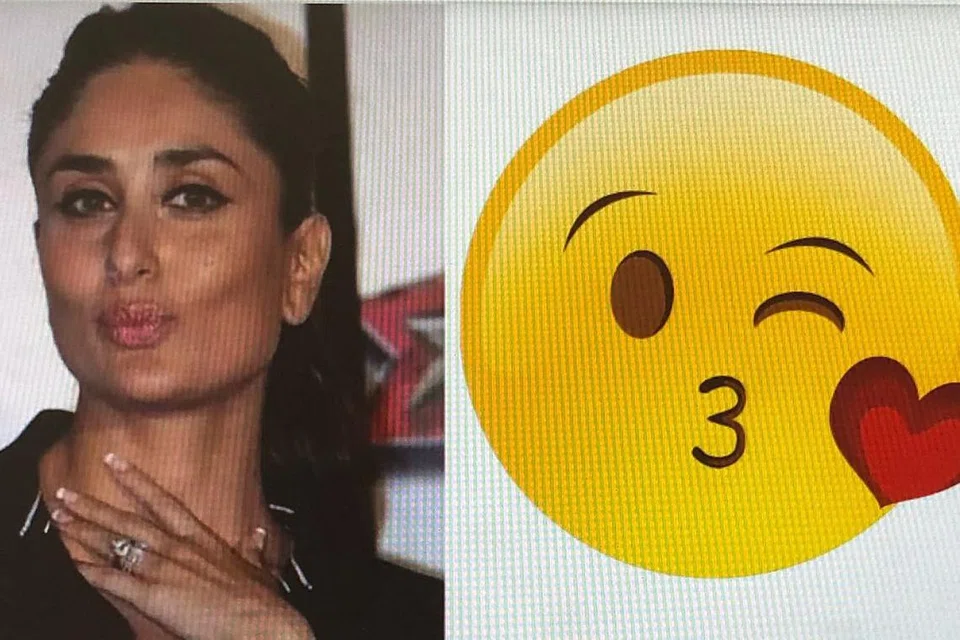 KAREENA KAPOOR: Sikap romantisnya yang tergambar dalam foto ini disamakan seperti emoji seseorang yang memberi kucupan. Beliau antara artis Bollywood yang gambarnya diguna seiringan Hari Emoji Sedunia di beberapa laman media sosial. - Foto TIMES OF INDIA