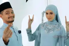 Syafiq Kyle (kiri) dan Mimi Lana masih mengekalkan hubungan baik sebagai sahabat seni walaupun membatalkan perkahwinan mereka yang sepatutnya dijadualkan pada 18 Ogos 2023. Foto ini dirakam bagi promosi baju Melayu dan baju kurung untuk satu jenama Malaysia.