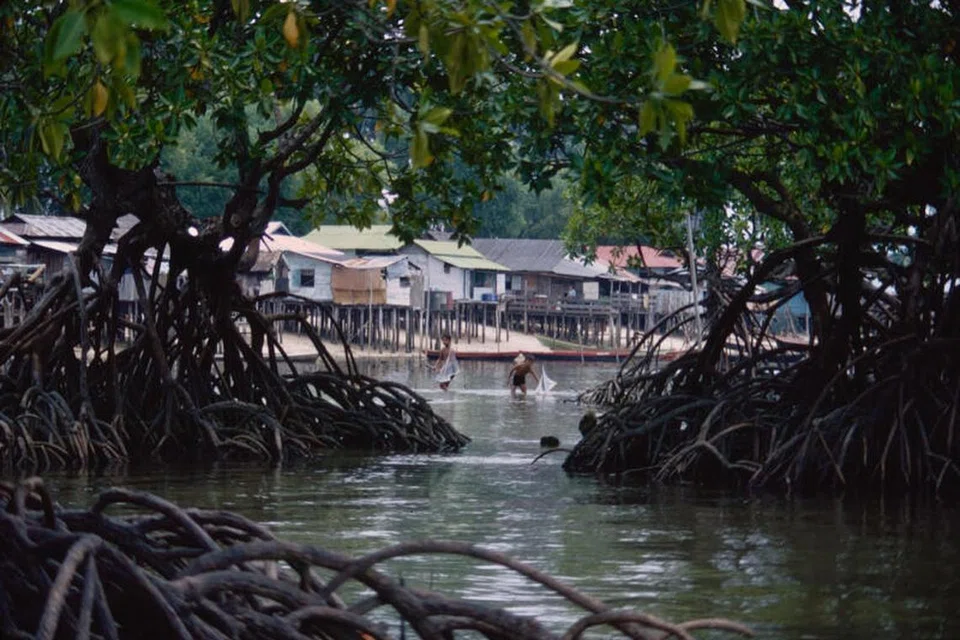 KENANGAN ZAMAN DAHULU: Kanak-kanak bermain jong dekat kawasan pantai di Pulau Sudong, sebahagian daripada pulau-pulau selatan negara ini, pada 1970-an.