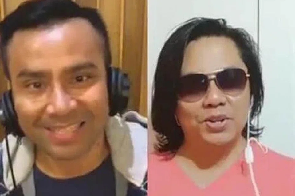 BERPADU SUARA: Encik Mansor Warren (kanan), teknisyen SMRT, mengasah vokal, berkongsi ilmu menyanyi dan menyahut cabaran mendendangkan pelbagai genre lagu dalam Smule. Bersamanya dalam klip video ini adalah bintang Indonesia, Judika. - Foto ihsan MANSOR WARREN