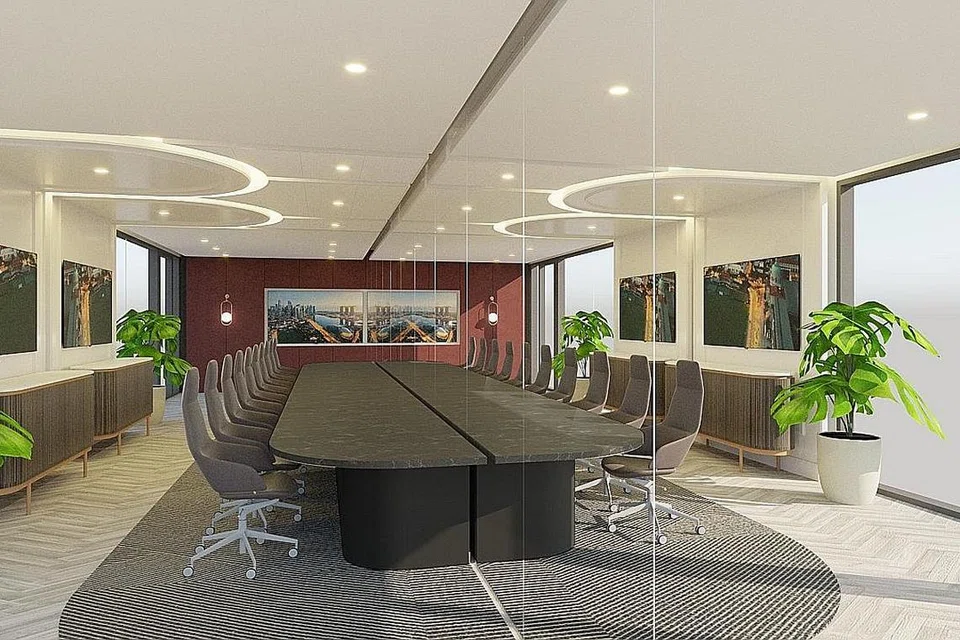 BILIK MESYUARAT KHAS: Peserta mesyuarat di bilik khas seperti ini akan dipisahkan dengan panel dari lantai ke dinding, dengan ruang yang dipisahkan masing-masing mempunyai aliran udara berasingan. Sekitar 340 bilik mesyuarat yang boleh menampung antara empat dengan 22 orang akan disediakan di Connect@Changi. - Foto-Foto CONNECT@CHANGI 