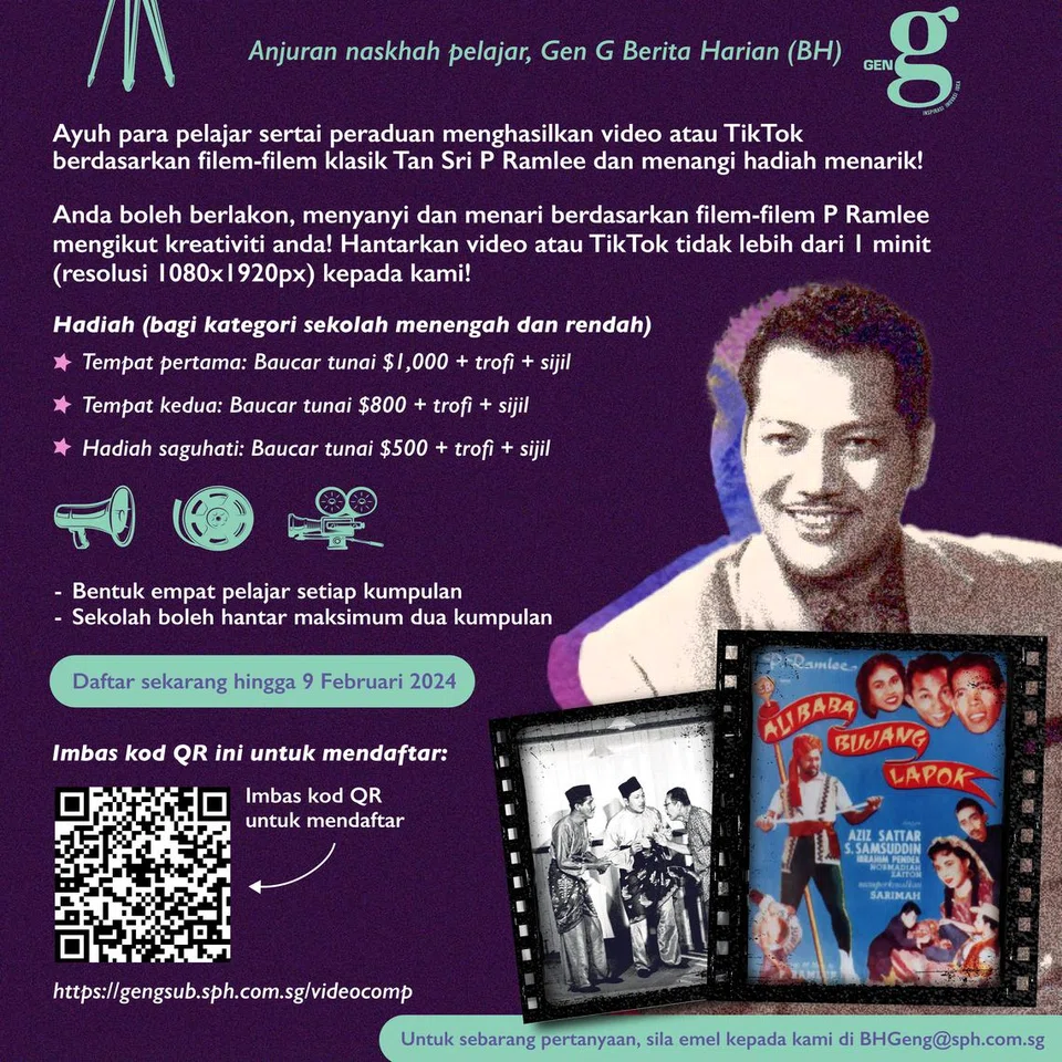 JOM SERTAI PERADUAN: Lestarikan warisan filem-filem klasik P. Ramlee dengan pertandingan anjuran penerbitan pelajar Berita Harian, Gen G.