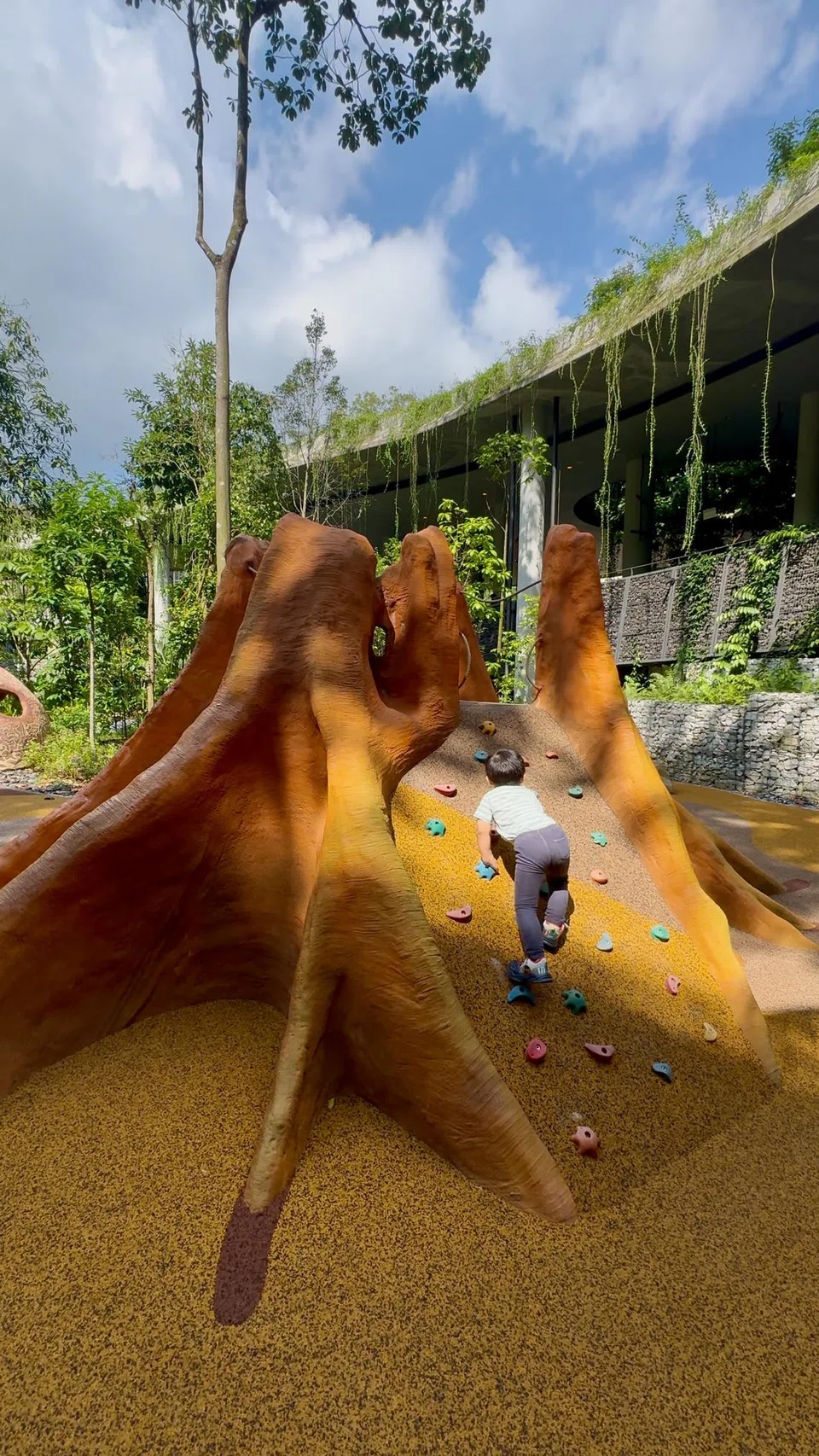 Anak penulis, Muhammad Uwais Jefnilham memanjat batu di taman permainan Mandai Rainforest Resort.
