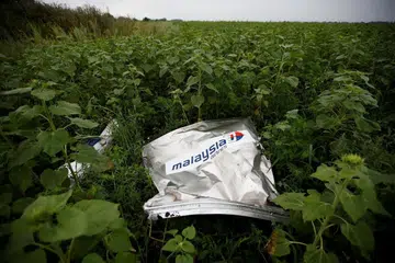 Serpihan dari pesawat penerbangan Malaysia Airlines MH17 yang terhempas berhampiran sebuahb kampung di Rozsypne di rantau Donetsk 18 Jul 2014.