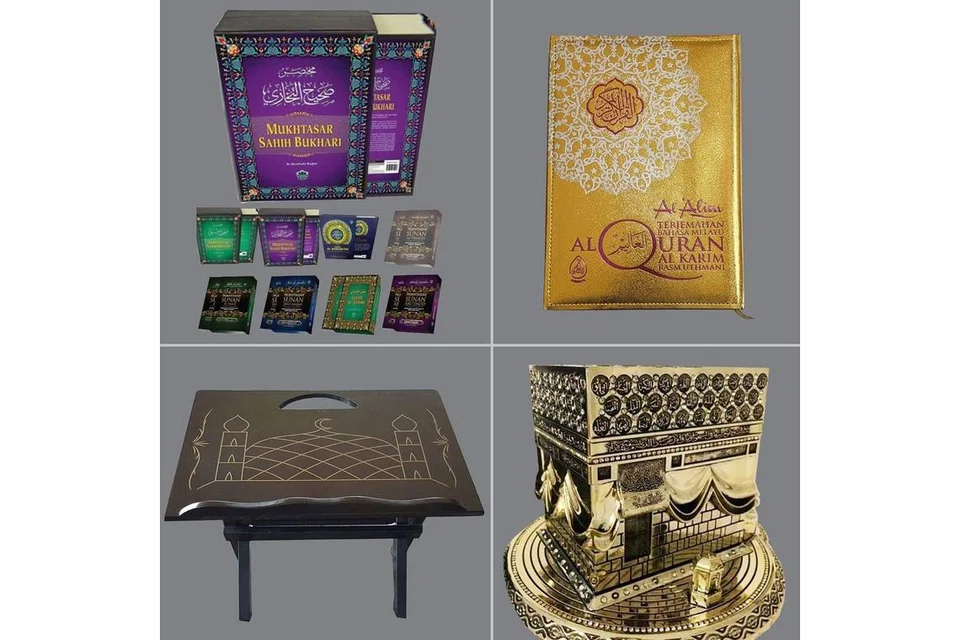CARI DANA: Antara barangan yang dijual bagi menyokong mengisi dana pembangunan Masjid Bencoolen. Orang ramai boleh membeli sambil beramal di laman eshop masjidbencoolen.org. - Foto MASJID BENCOOLEN