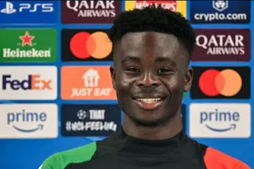 Pemain Arsenal, Bukayo Saka, menghadiri sidang akhbar di London, Britain, pada 7 April 2025. 