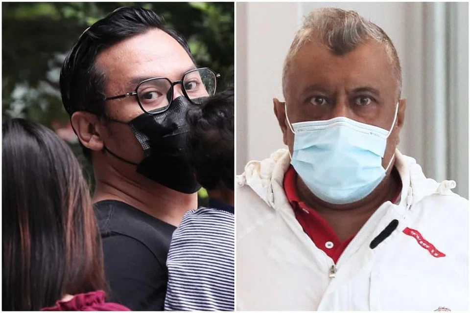 Iswandi Yahya (kiri) dan Mohamad Hamzi Rabu (kanan) mengaku bersalah atas peranan mereka untuk menipu bank meluluskan pinjaman hartanah $2.84 juta. - FOTO-FOTO: KELVIN CHNG 