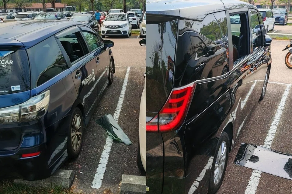 Antara kenderaan warga Singapura yang dipecah masuk di kawasan tempat letak kenderaan.