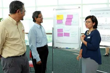 USAHA MEMPERINGATI PEMIMPIN PENGASAS: (Dari kiri) Encik Zahidi, Haji Sidek dan Cik Haslinda merupakan tiga anggota Melayu dalam Jawatankuasa Memorial Pengasas.