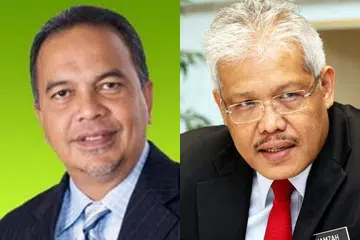 KECEWA: Setiausaha Agung Pejuang, Datuk Amiruddin Hamzah (kiri) dan Setiausaha Agung PN, Datuk Seri Hamzah Zainudin. - Foto-foto fail