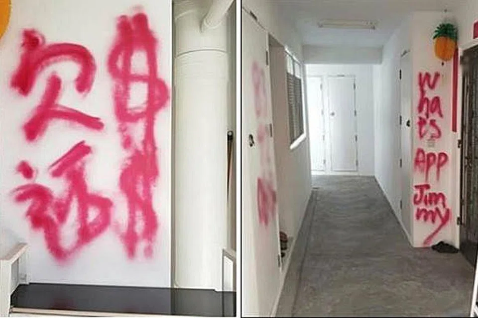 HADAPI PENGADILAN: Menurut polis, pihaknya menerima maklumat sekitar 5 petang pada 15 April lalu, tentang gangguan yang dilakukan pemiutang haram yang melempar cat ke sebuah pintu rumah dan menconteng dinding berdekatannya  di Anchorvale Link. Polis memberkas seorang gadis berusia 17 tahun semalam.