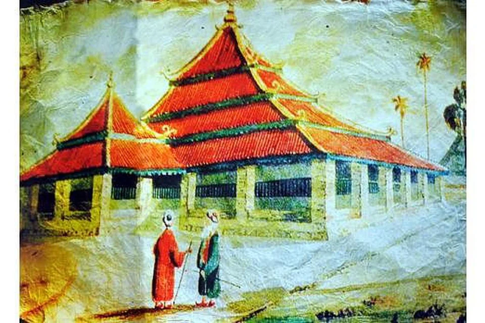 WAJAH SILAM MASJID SULTAN: Lukisan Masjid Sultan yang asal yang dihasilkan pada 1846 oleh John Turnbull, seorang jurutera dan pelukis British. - Foto daripada buku 'Masjid Sultan'. 