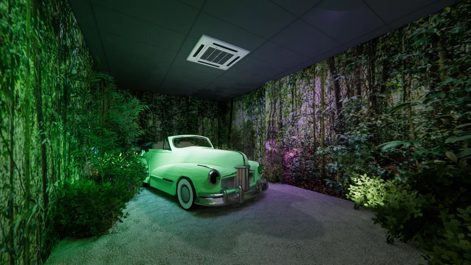 At LKY: The Experience, Lee Kuan Yew's budding romance with Kwa Geok Choo is evoked in a stage setting involving a vintage car surrounded by greenery.