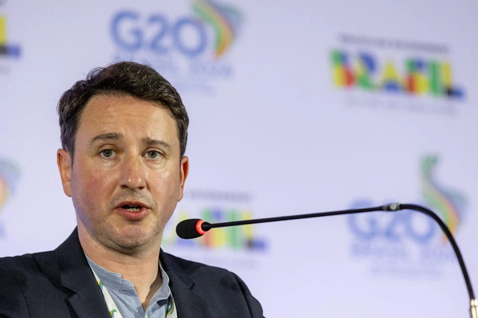 Gabriel Zucman, director at the EU Tax Observatory, speaks during the G20 finance ministers and central bank governors meeting in Sao Paulo, Brazil, Feb 29, 2024. 