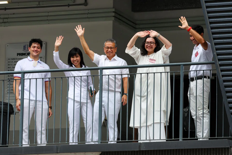 Minister for Culture, Community and Youth Edwin Tong (centre) helms the PAP's East Coast GRC team comprising (left to right) Jessica Tan, Hazlina Abdul Halim and Dinesh Vasu Dash. 