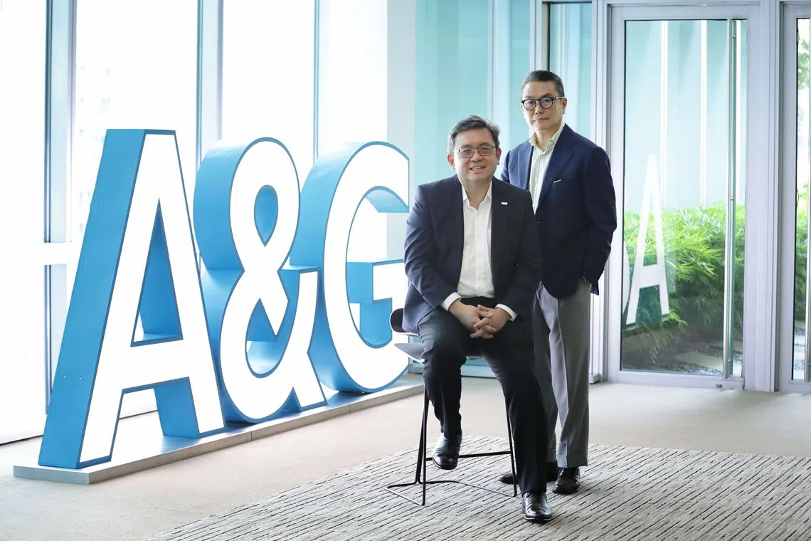 (From right) Partner and head of the technology and corporate intellectual property practice at Allen & Gledhill (A&G), Tham Kok Leong, together with managing partner, Jerry Koh. They are part of the team that spearheaded the law firm’s private generative artificial intelligence (Gen AI) tool.