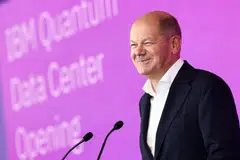 German Chancellor Olaf Scholz delivers a speech during the inauguration of the first IBM Quantum Data Center in Europe, in Ehningen, Germany.
