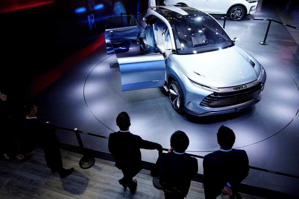 The BYD X Dream electric vehicle (EV) on show at the Auto Shanghai show in Shanghai last year.  BYD sold 537,164 electric and hybrid cars in the third quarter, 197 per cent higher from a year earlier. The total comfortably beat Tesla, though that company sells only pure EVs.
