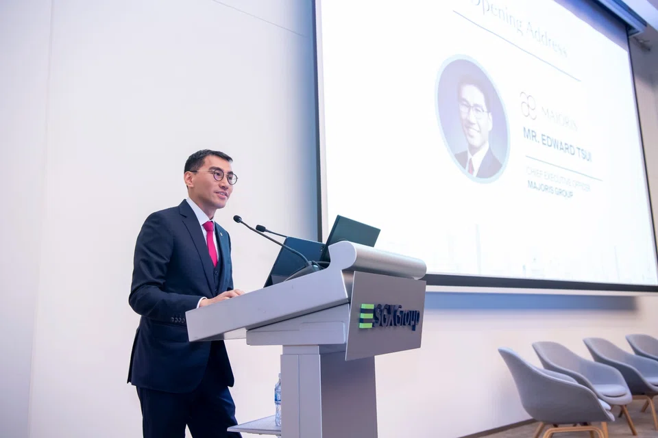 Chief executive officer of Majoris Edward Tsui addresses attendees at a forum jointly hosted with SGX.