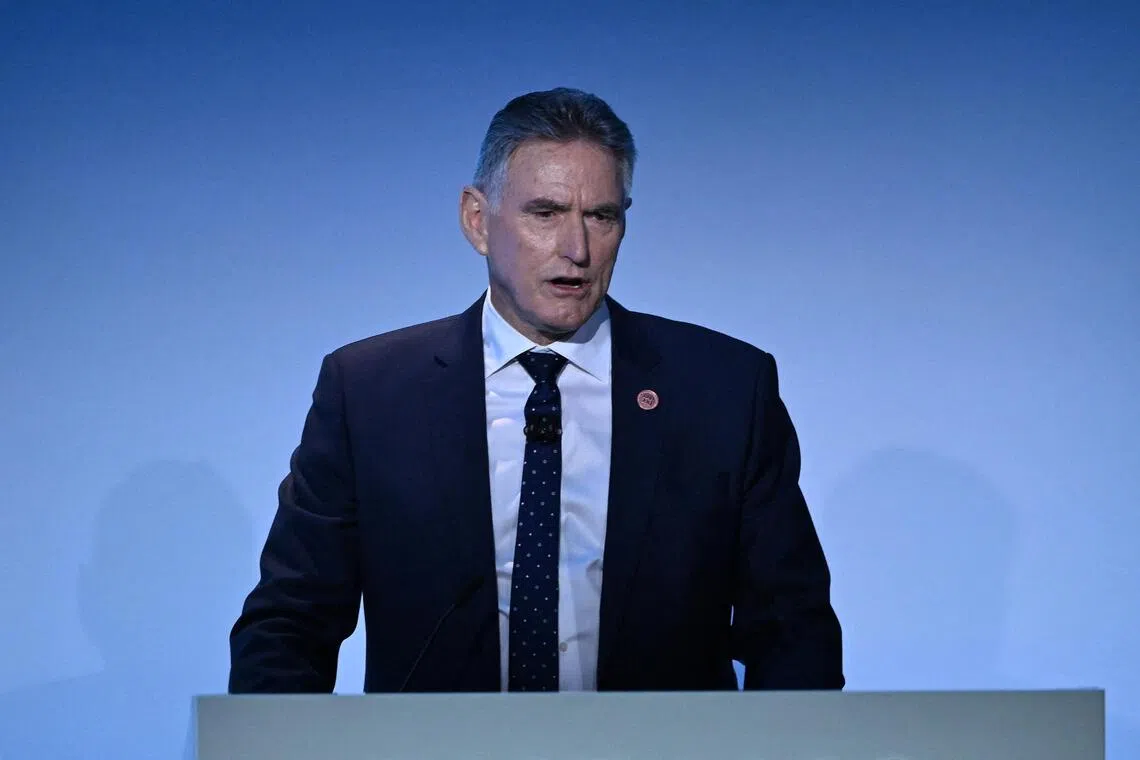 BHP Group Chair Ross McEwan speaks during the company's annual general meeting in Melbourne, Australia, Oct 23, 2025.    