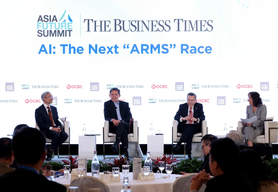 From left: Leslie Teo, senior director of AI products, AI Singapore; Chan Chun Sing, Minister for Education; Lim Khiang Tong, group chief operating officer, OCBC; and Claressa Monteiro, head of audio at BT.