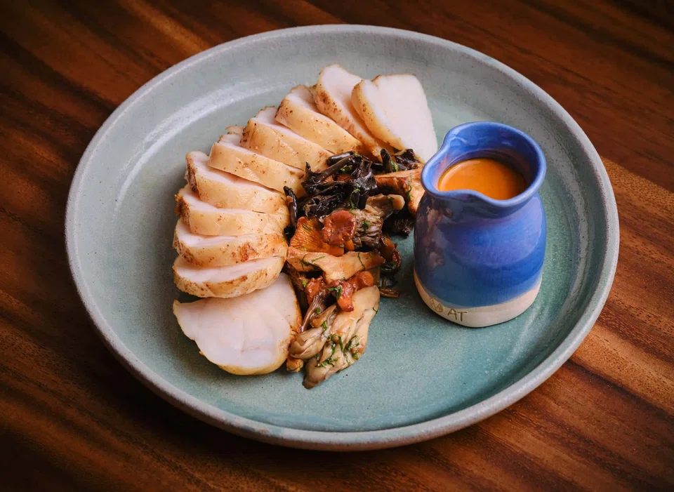 Cornish monkfish with woodland curry and wild mushrooms — a thrilling combination of Thai flavors and British produce. 