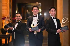 From left: Speedoc's Shravan Verma, Lumos Labs' Eu-wen Ding, and AP Technologies' Charles Tang, at the Emerging Enterprise Awards on Tuesday (Nov 22).