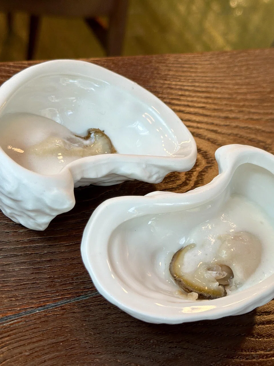 Oysters topped with pisco sour foam.